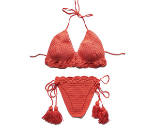 Coral crochet bralette bikini