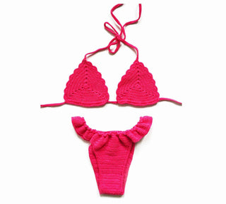 Neon pink crochet bikini